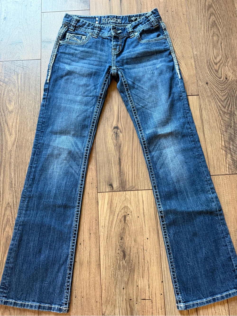 Rock & Roll Cowgirl Original Low Rise Bootcut Jeans 27x34 Like New Medium Wash